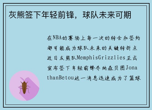 灰熊签下年轻前锋，球队未来可期