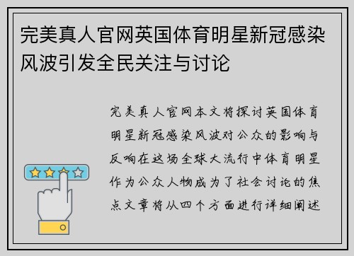 完美真人官网英国体育明星新冠感染风波引发全民关注与讨论
